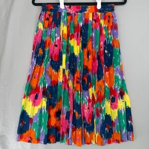 Andrea Gayle Vintage Pleated Midi Skirt Multicolor Abstract Brushstroke 28W 26L